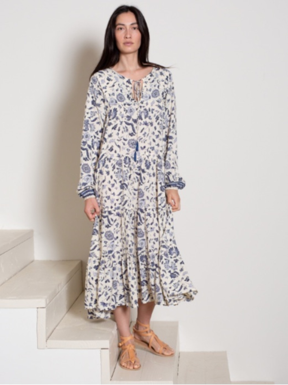 Natalie Martin Elisha Dress Wildflower Blue Floral Rayon Maxi Dress Small